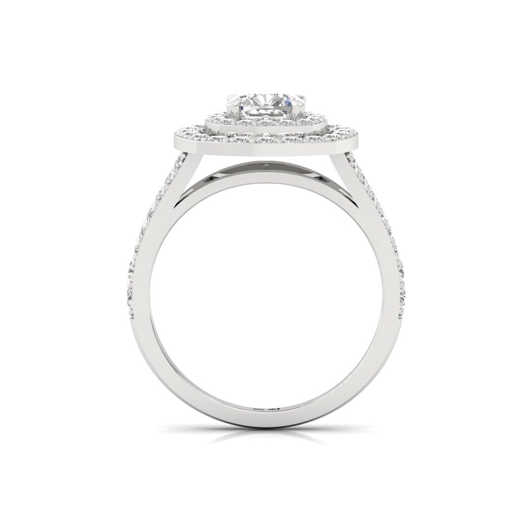 Cushion Cut Double Halo Diamond Engagement Ring | Lab Grown Diamond | Claw Prongs | Silver | 10K | 14K | 18K - View 3
