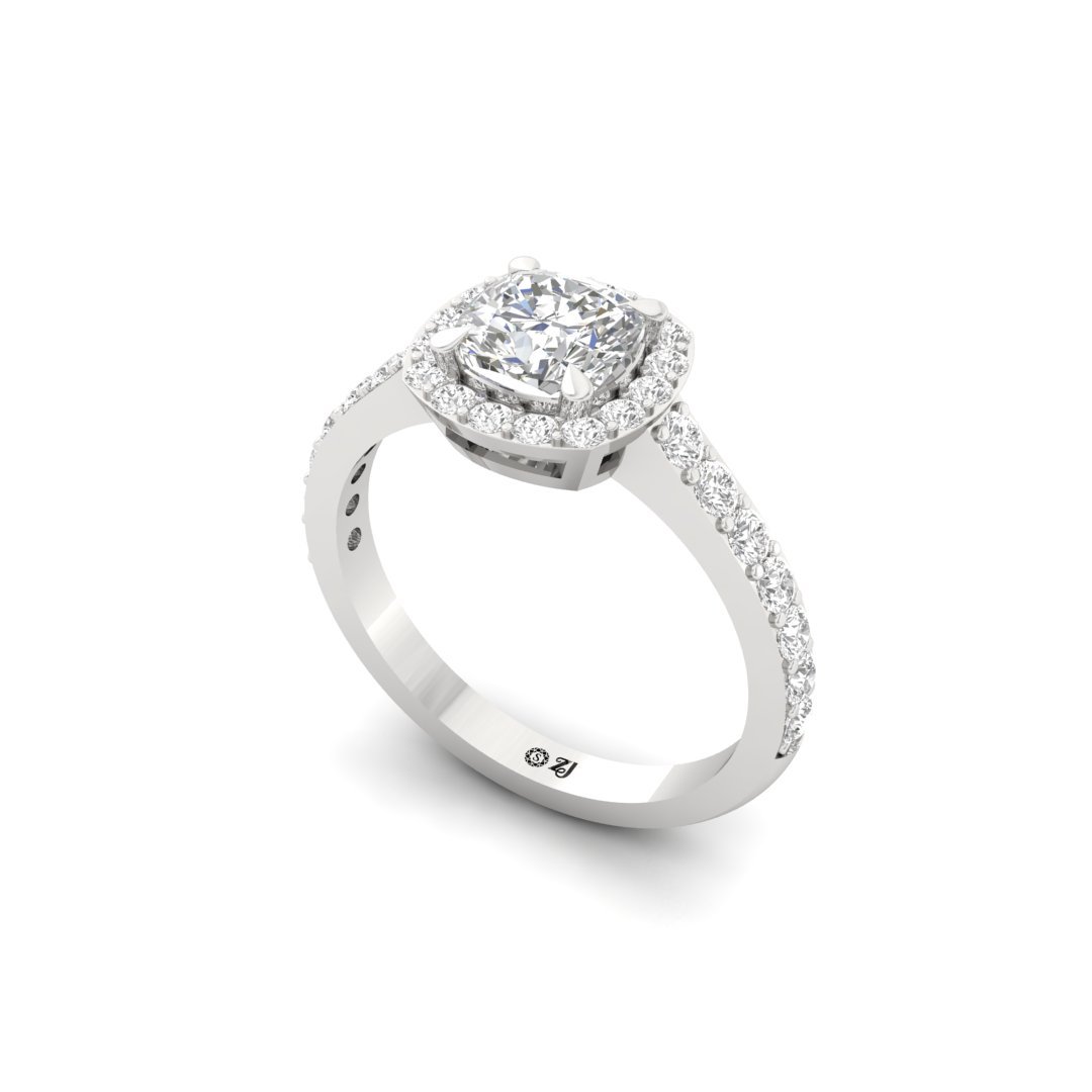 Cushion Cut Halo Engagement Ring | Lab Grown Diamond | Claw Prongs | Silver | 10K | 14K | 18K - View 2
