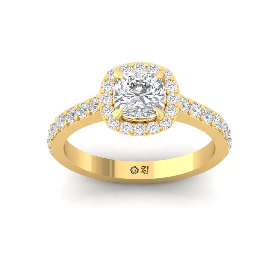 Cushion Cut Halo Engagement Ring | Lab Grown Diamond | Claw Prongs | Silver | 10K | 14K | 18K - Gold Main View