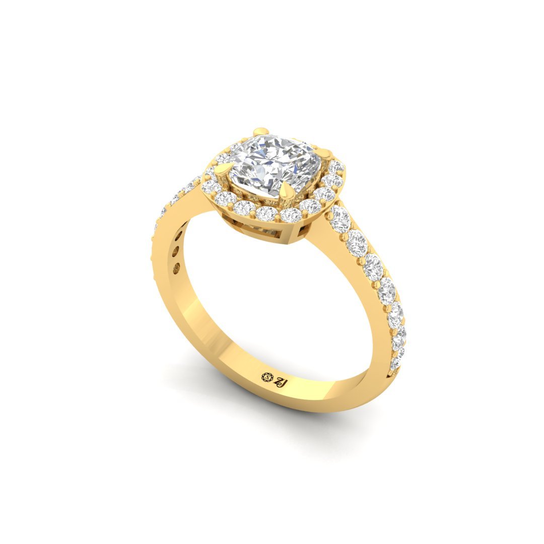 Cushion Cut Halo Engagement Ring | Lab Grown Diamond | Claw Prongs | Silver | 10K | 14K | 18K - View 2