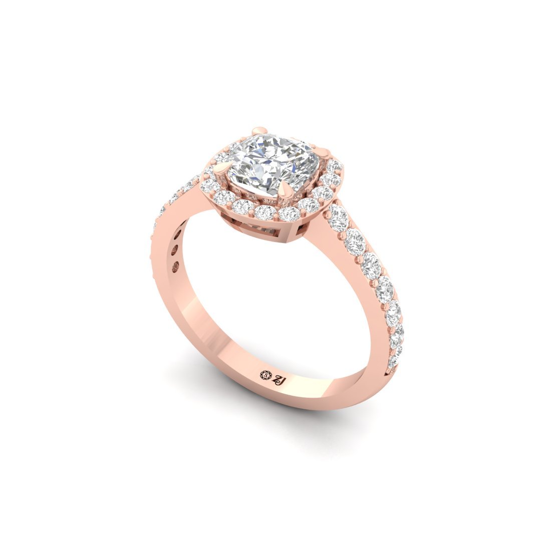 Cushion Cut Halo Engagement Ring | Lab Grown Diamond | Claw Prongs | Silver | 10K | 14K | 18K - View 2