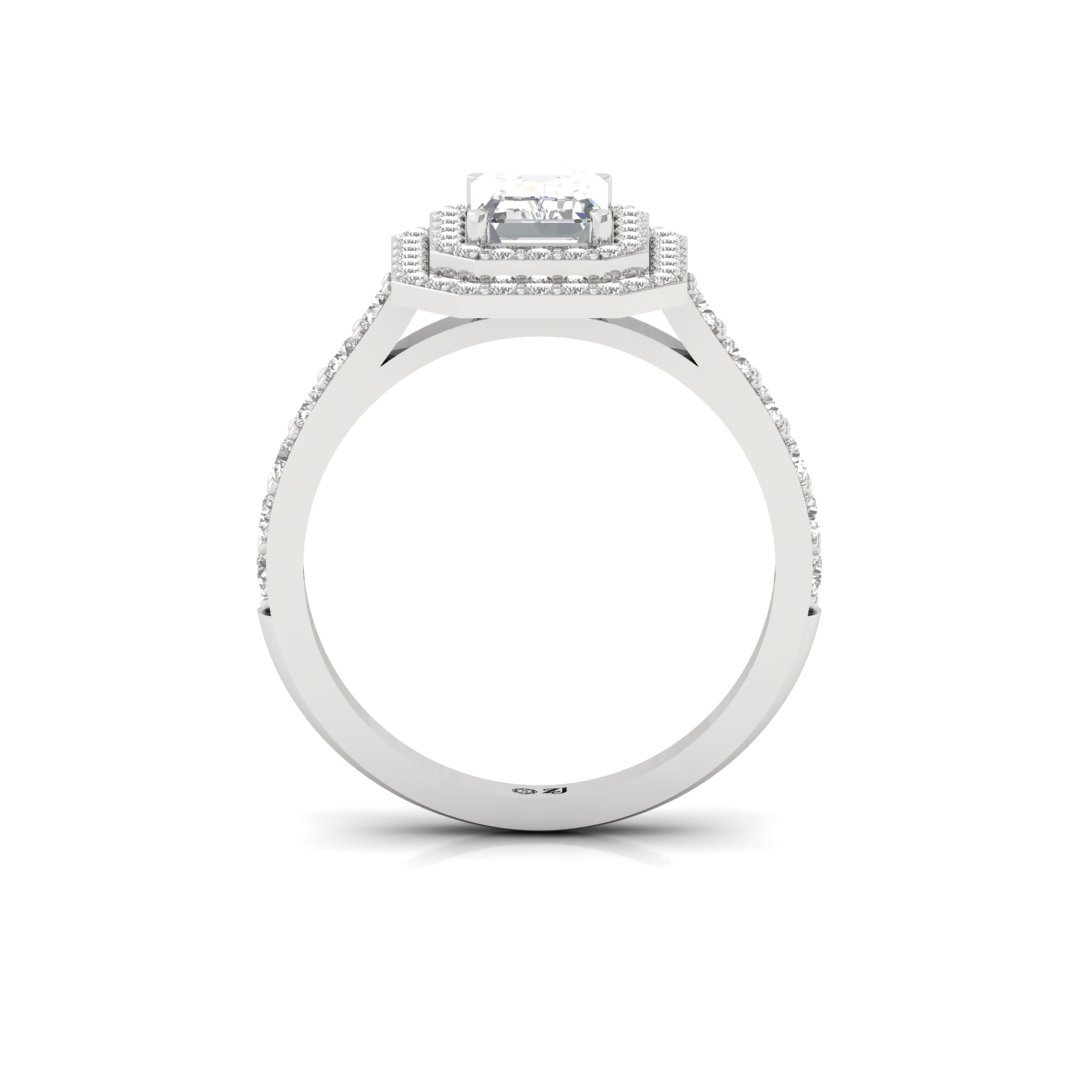 Emerald Cut Double Halo Engagement Ring | Lab Grown Diamond | Statement Bridal Ring | Silver | 10K | 14K | 18K - View 3