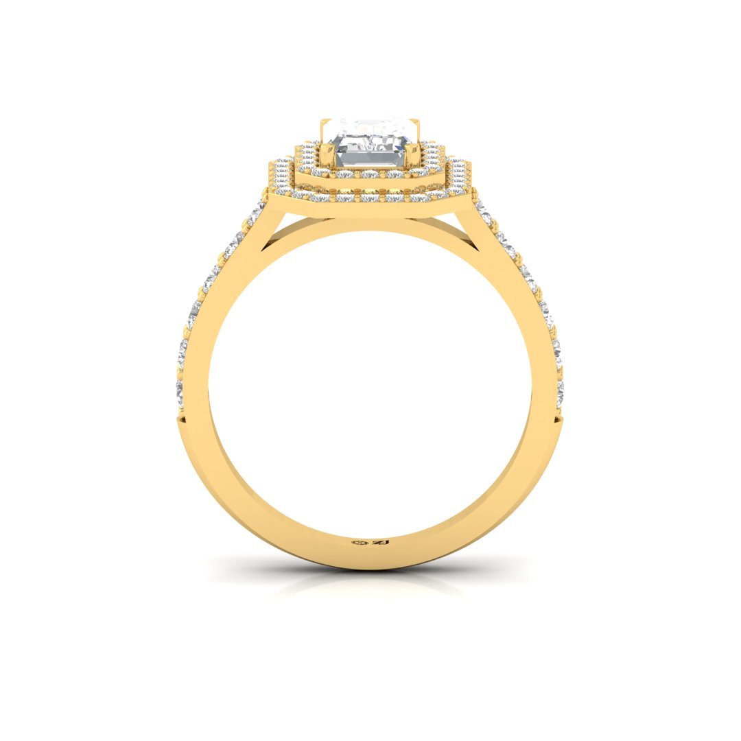 Emerald Cut Double Halo Engagement Ring | Lab Grown Diamond | Statement Bridal Ring | Silver | 10K | 14K | 18K - View 3