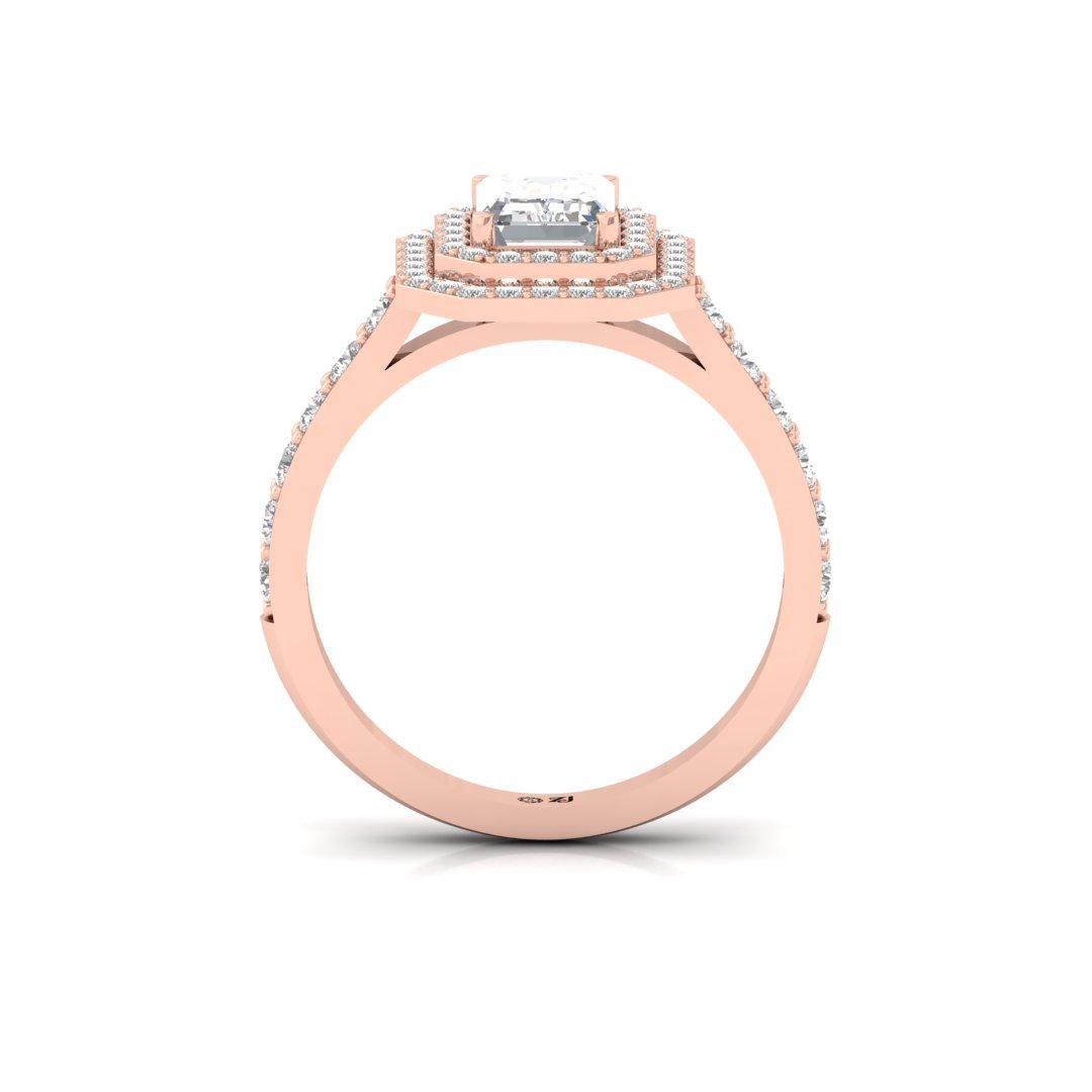 Emerald Cut Double Halo Engagement Ring | Lab Grown Diamond | Statement Bridal Ring | Silver | 10K | 14K | 18K - View 3