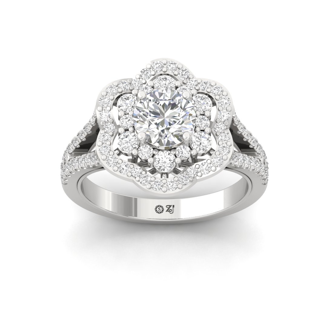 Floral Halo Cluster Engagement Ring | Lab Grown Diamond | Bridal Ring | Silver | 10K | 14K | 18K - Main View