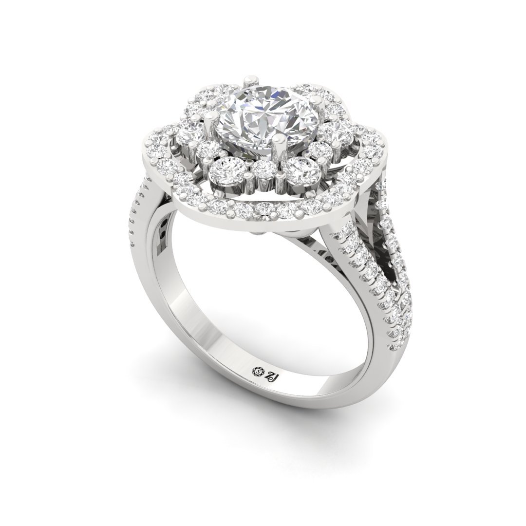 Floral Halo Cluster Engagement Ring | Lab Grown Diamond | Bridal Ring | Silver | 10K | 14K | 18K - View 2