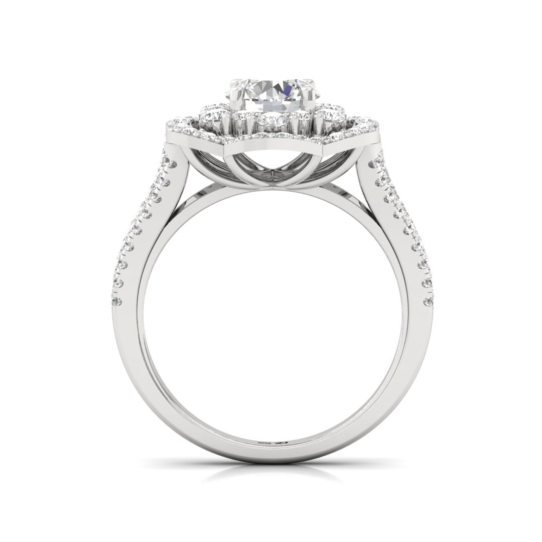 Floral Halo Cluster Engagement Ring | Lab Grown Diamond | Bridal Ring | Silver | 10K | 14K | 18K - View 3