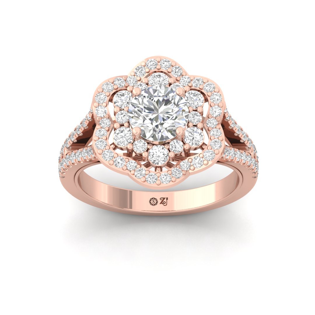 Floral Halo Cluster Engagement Ring | Lab Grown Diamond | Bridal Ring | Silver | 10K | 14K | 18K - Rose Gold Main View