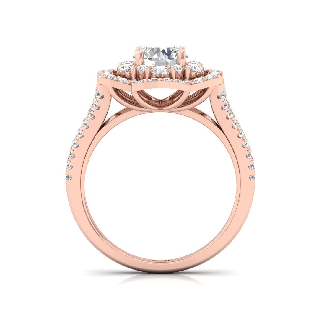 Floral Halo Cluster Engagement Ring | Lab Grown Diamond | Bridal Ring | Silver | 10K | 14K | 18K - View 3