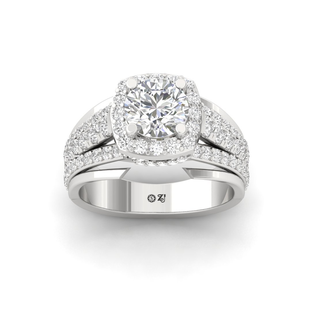 Grand Halo Split Shank Engagement Ring | Lab Grown Diamond | Statement Bridal Ring | Silver | 10K | 14K | 18K - Main View