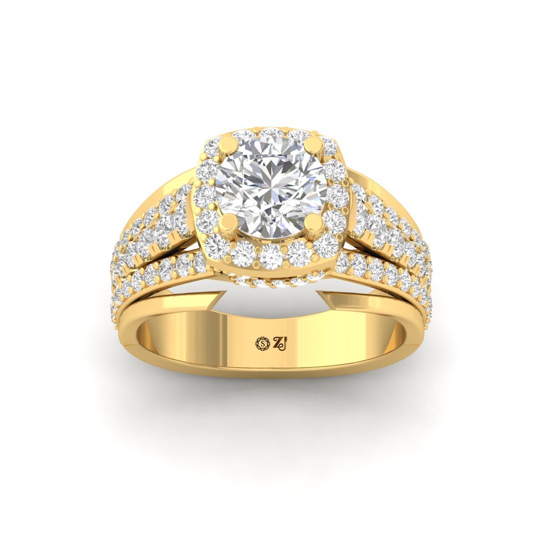 Grand Halo Split Shank Engagement Ring | Lab Grown Diamond | Statement Bridal Ring | Silver | 10K | 14K | 18K - Gold Main View