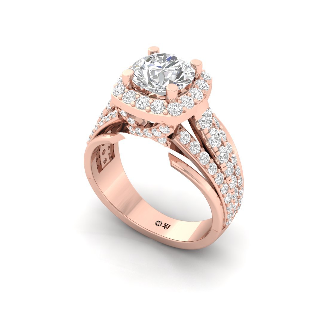 Grand Halo Split Shank Engagement Ring | Lab Grown Diamond | Statement Bridal Ring | Silver | 10K | 14K | 18K - View 2