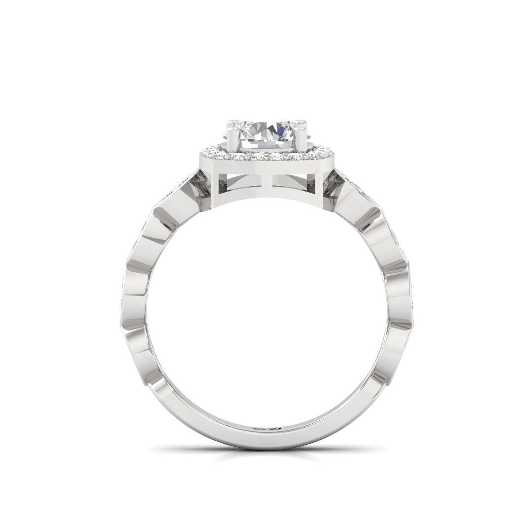Round Halo Engagement Ring with Marquise Band | Lab Grown Diamond | Silver | 10K | 14K | 18K - View 3