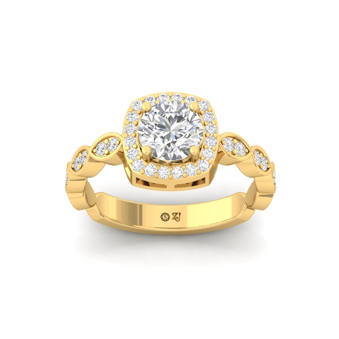 Round Halo Engagement Ring with Marquise Band | Lab Grown Diamond | Silver | 10K | 14K | 18K - Gold Main View