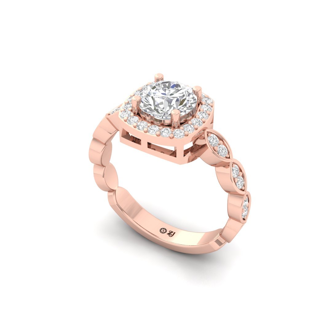 Round Halo Engagement Ring with Marquise Band | Lab Grown Diamond | Silver | 10K | 14K | 18K - View 2