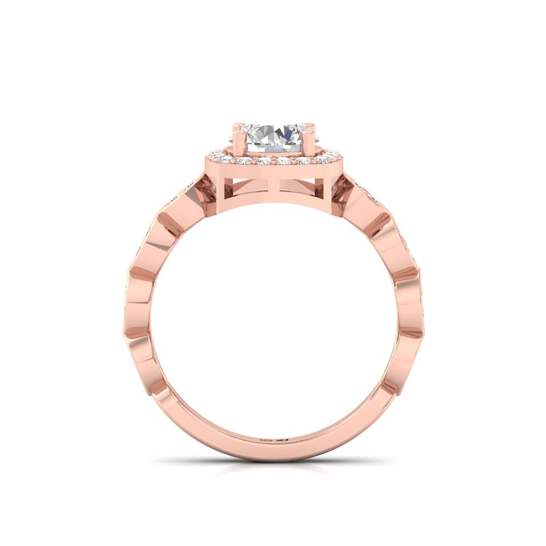 Round Halo Engagement Ring with Marquise Band | Lab Grown Diamond | Silver | 10K | 14K | 18K - View 3