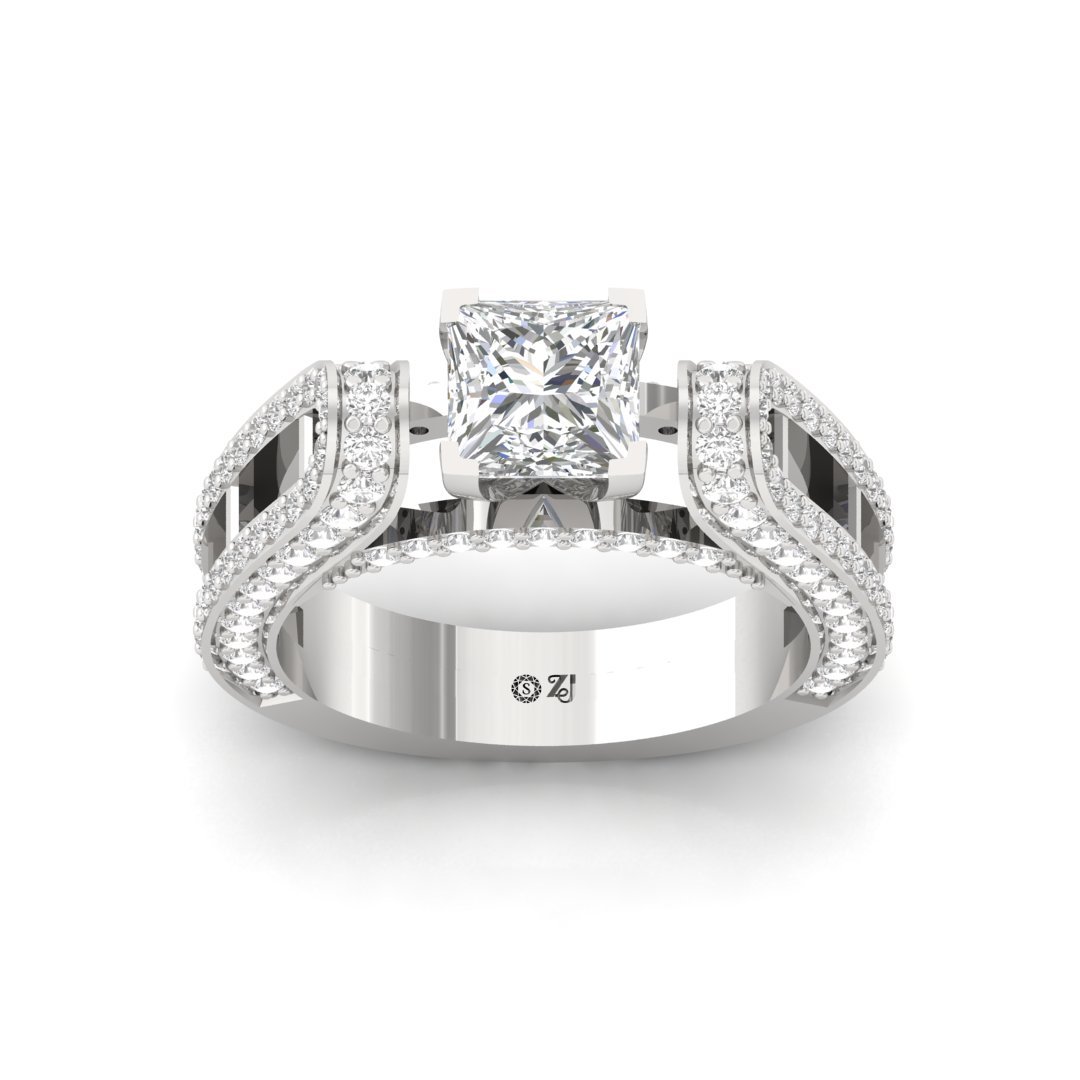 Princess Cut V-Prong Split Shank Engagement Ring | Lab Grown Diamond | Silver | 10K | 14K | 18K - Main View