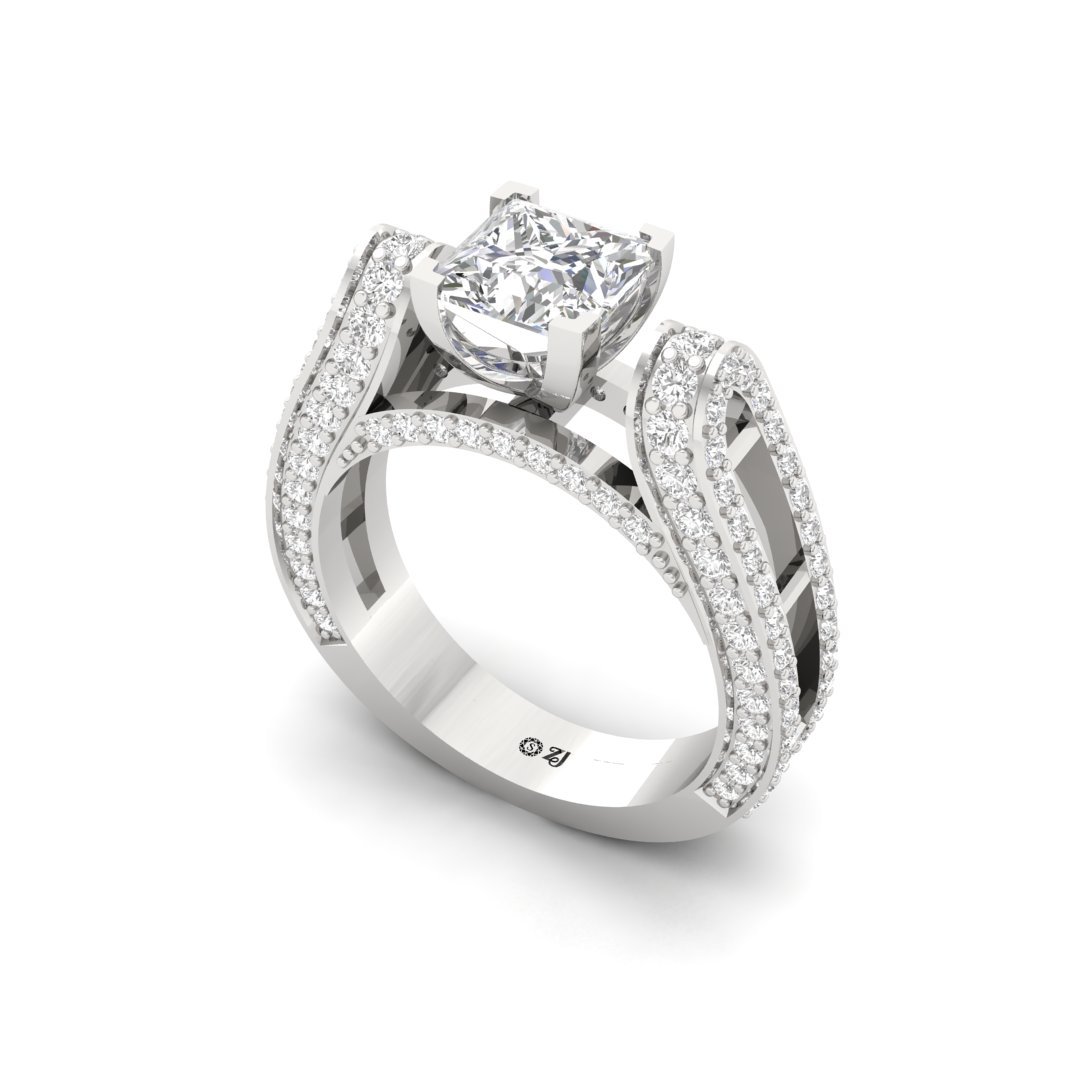 Princess Cut V-Prong Split Shank Engagement Ring | Lab Grown Diamond | Silver | 10K | 14K | 18K - View 2