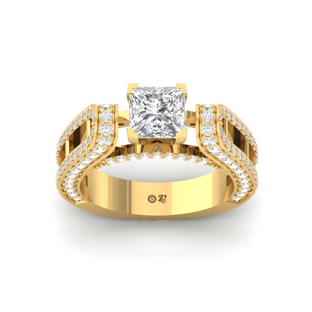 Princess Cut V-Prong Split Shank Engagement Ring | Lab Grown Diamond | Silver | 10K | 14K | 18K - Gold Main View
