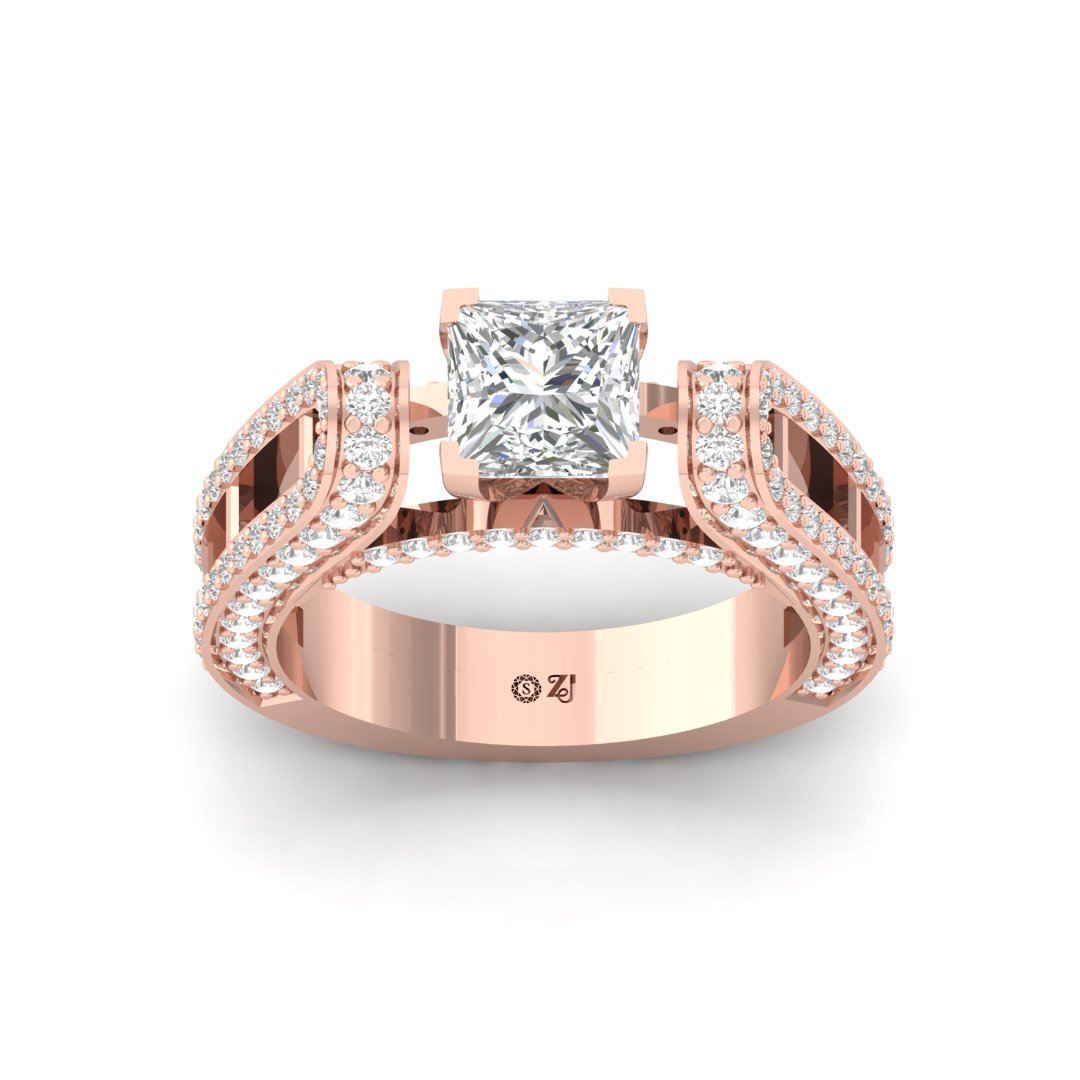 Princess Cut V-Prong Split Shank Engagement Ring | Lab Grown Diamond | Silver | 10K | 14K | 18K - Rose Gold Main View