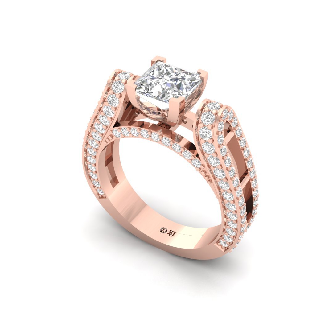 Princess Cut V-Prong Split Shank Engagement Ring | Lab Grown Diamond | Silver | 10K | 14K | 18K - View 2