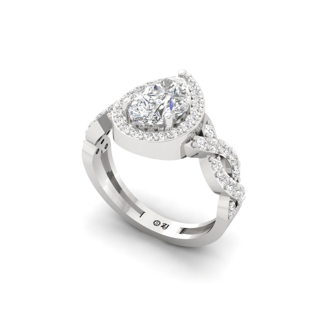 Pear Cut Halo Engagement Ring with Twisted Diamond Band | Lab Grown Diamond | Silver | 10K | 14K | 18K - View 2