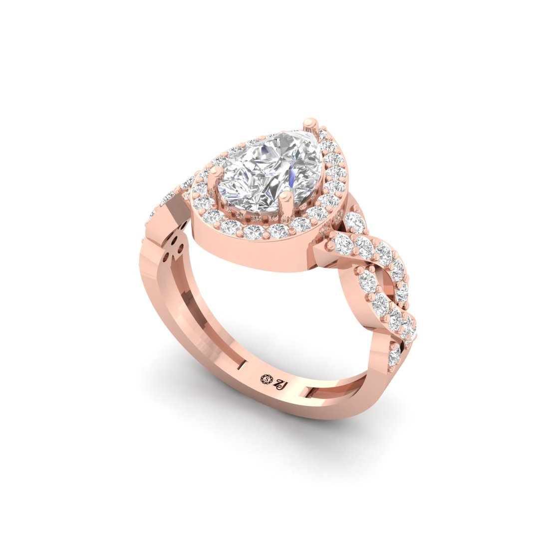 Pear Cut Halo Engagement Ring with Twisted Diamond Band | Lab Grown Diamond | Silver | 10K | 14K | 18K - View 2