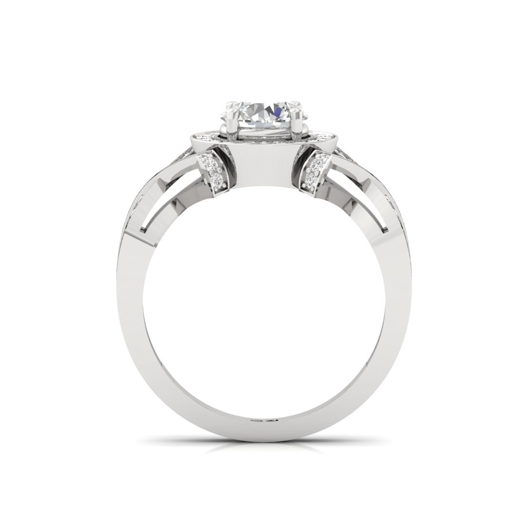 Round Cut Halo Engagement Ring with Twisted Diamond Shank | Lab Grown Diamond | Silver | 10K | 14K | 18K - View 3