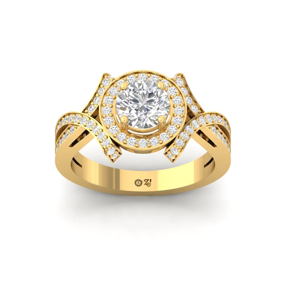 Round Cut Halo Engagement Ring with Twisted Diamond Shank | Lab Grown Diamond | Silver | 10K | 14K | 18K - Gold Main View