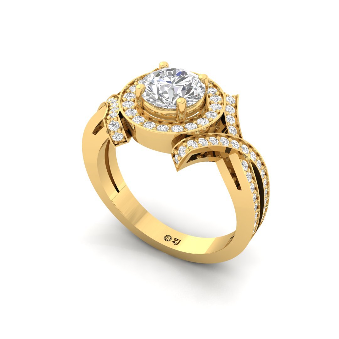 Round Cut Halo Engagement Ring with Twisted Diamond Shank | Lab Grown Diamond | Silver | 10K | 14K | 18K - View 2