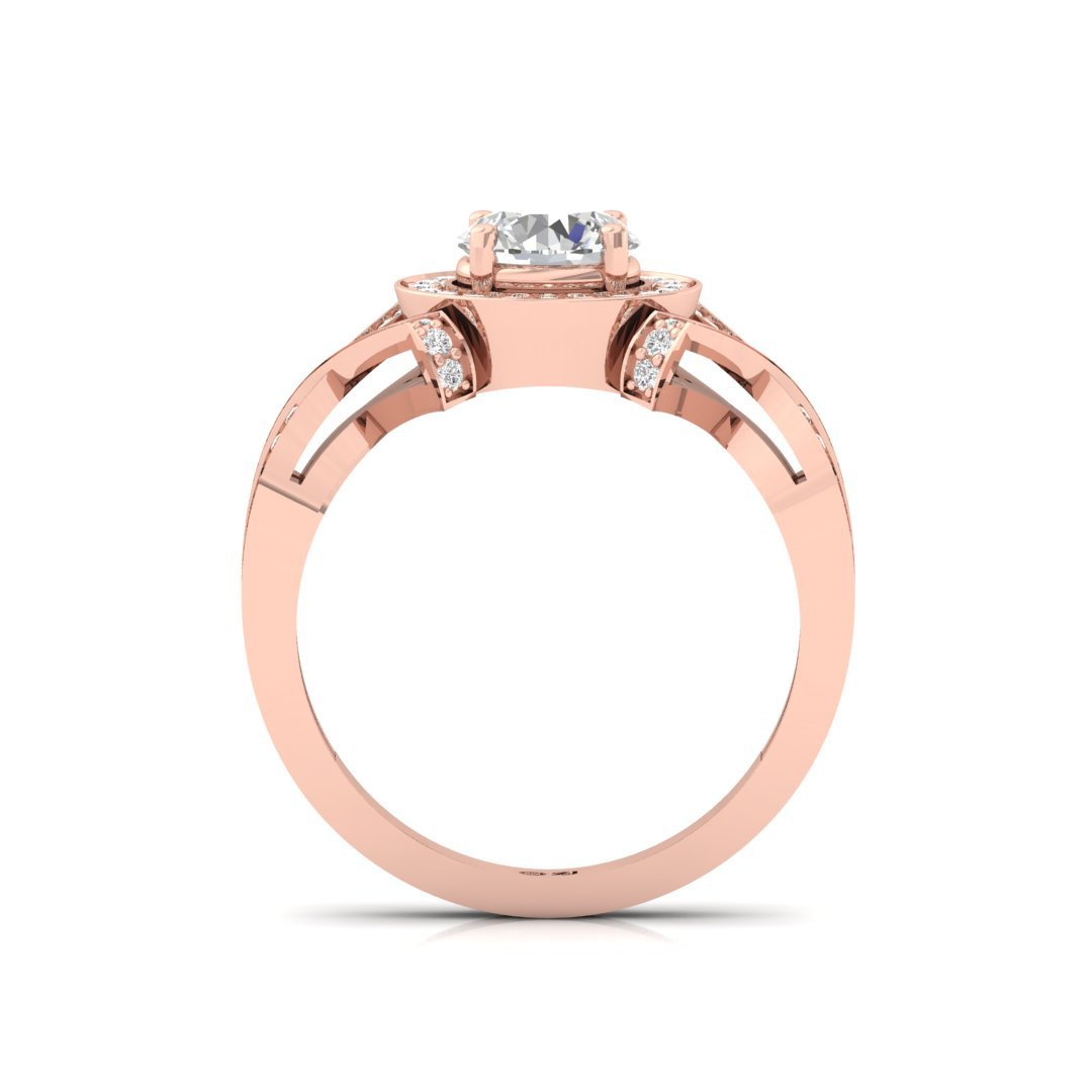 Round Cut Halo Engagement Ring with Twisted Diamond Shank | Lab Grown Diamond | Silver | 10K | 14K | 18K - View 3