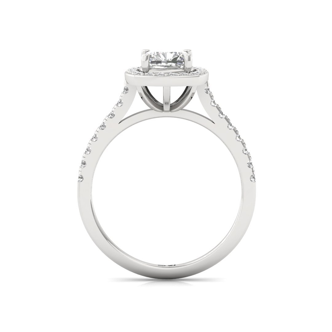 Cushion Cut Halo Engagement Ring with Diamond Band | Lab Grown Diamond | Silver | 10K | 14K | 18K - View 3