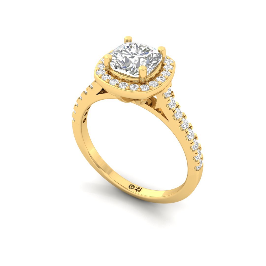 Cushion Cut Halo Engagement Ring with Diamond Band | Lab Grown Diamond | Silver | 10K | 14K | 18K - View 2