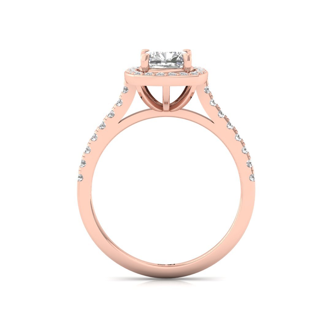 Cushion Cut Halo Engagement Ring with Diamond Band | Lab Grown Diamond | Silver | 10K | 14K | 18K - View 3