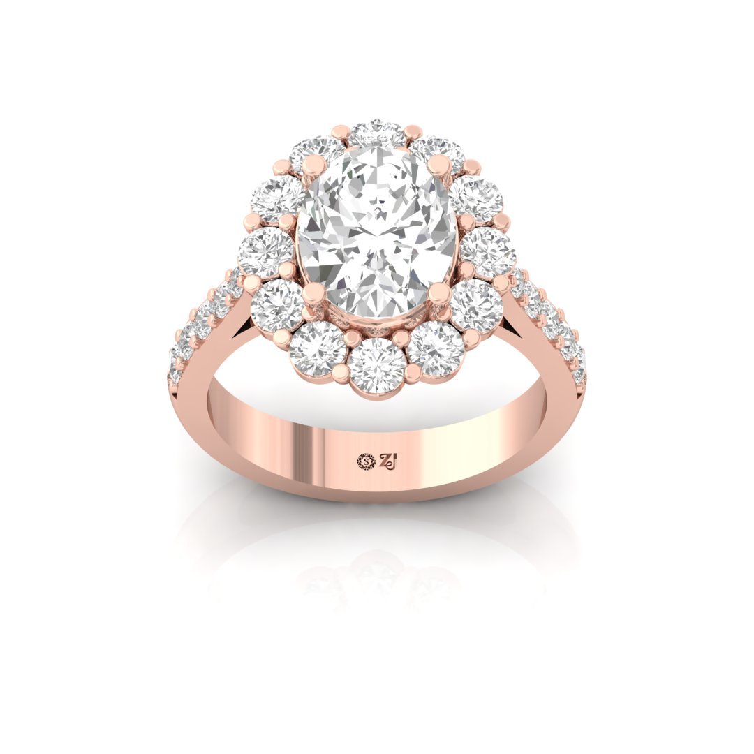 Oval Halo Diamond Engagement Ring | Lab Grown Diamond | Silver | 10K | 14K | 18K - Rose Gold Main View