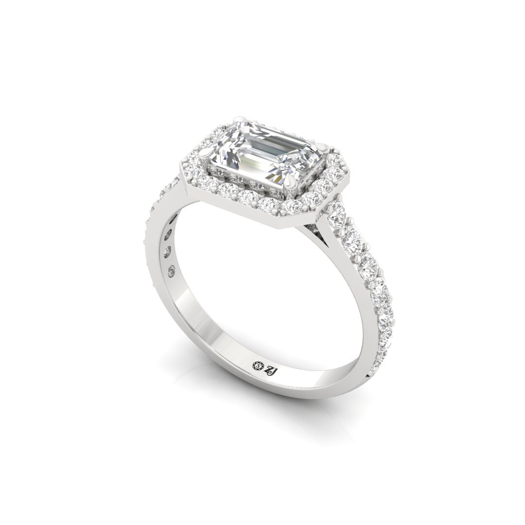 Emerald Halo Engagement Ring | Lab Grown Diamond | Silver | 10K | 14K | 18K - View 2