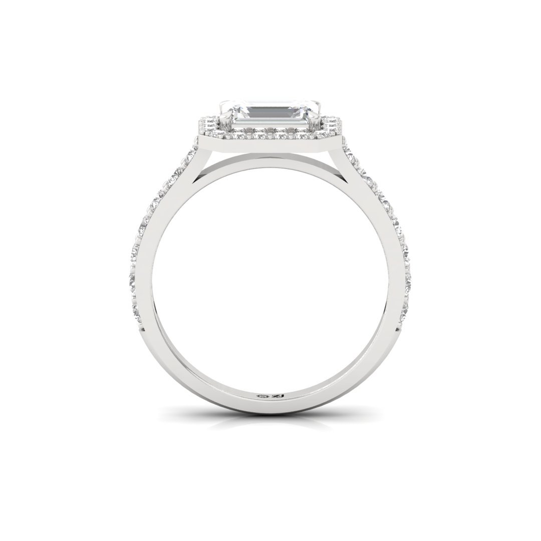 Emerald Halo Engagement Ring | Lab Grown Diamond | Silver | 10K | 14K | 18K - View 3