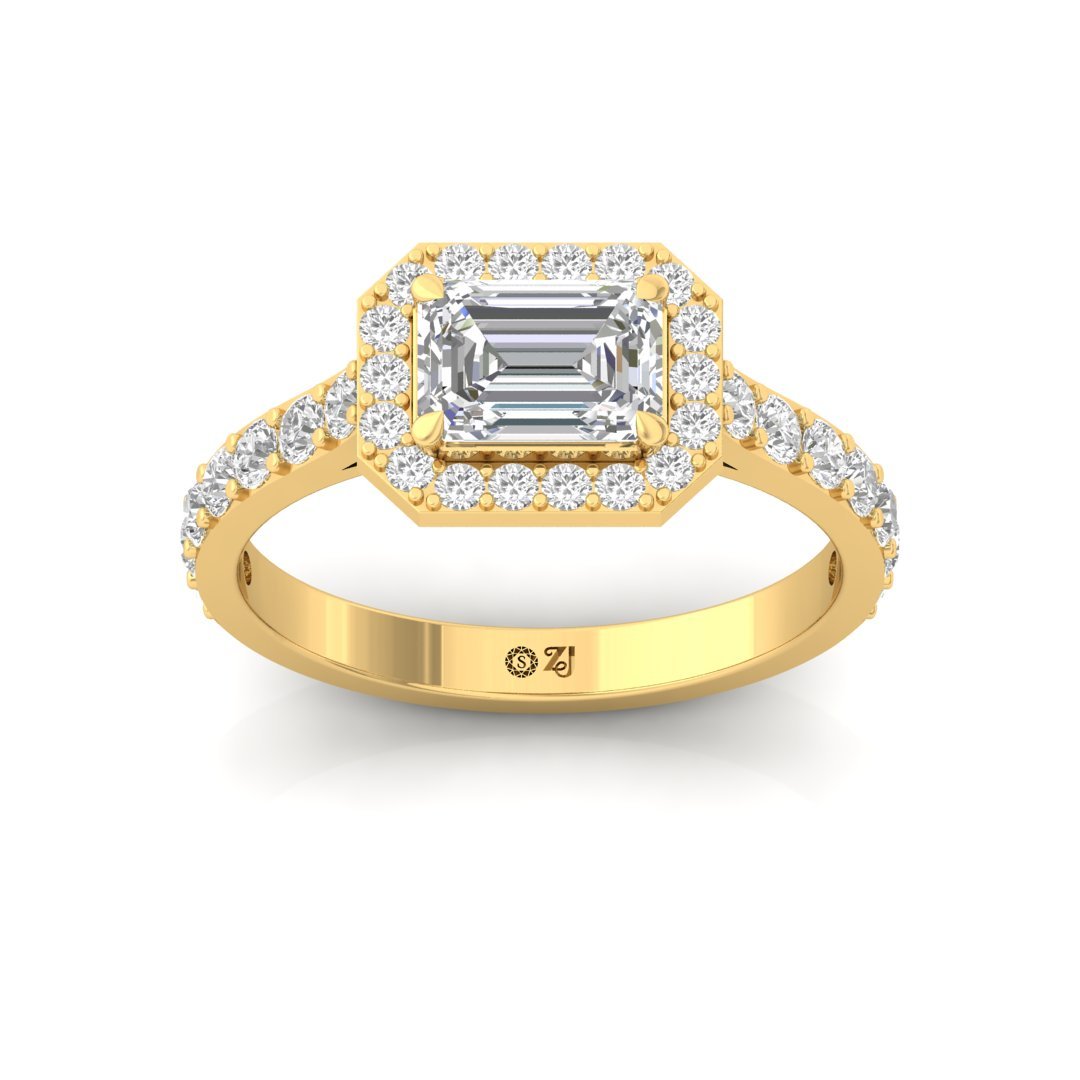 Emerald Halo Engagement Ring | Lab Grown Diamond | Silver | 10K | 14K | 18K - Gold Main View