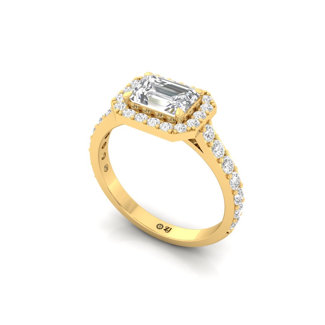 Emerald Halo Engagement Ring | Lab Grown Diamond | Silver | 10K | 14K | 18K - View 2