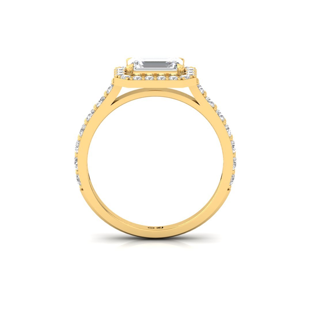 Emerald Halo Engagement Ring | Lab Grown Diamond | Silver | 10K | 14K | 18K - View 3