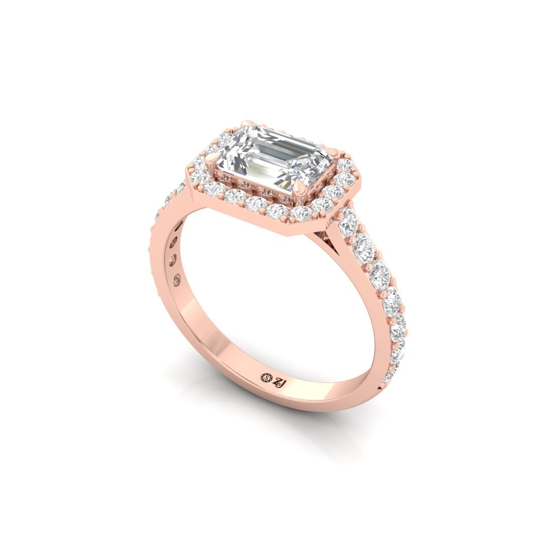 Emerald Halo Engagement Ring | Lab Grown Diamond | Silver | 10K | 14K | 18K - View 2