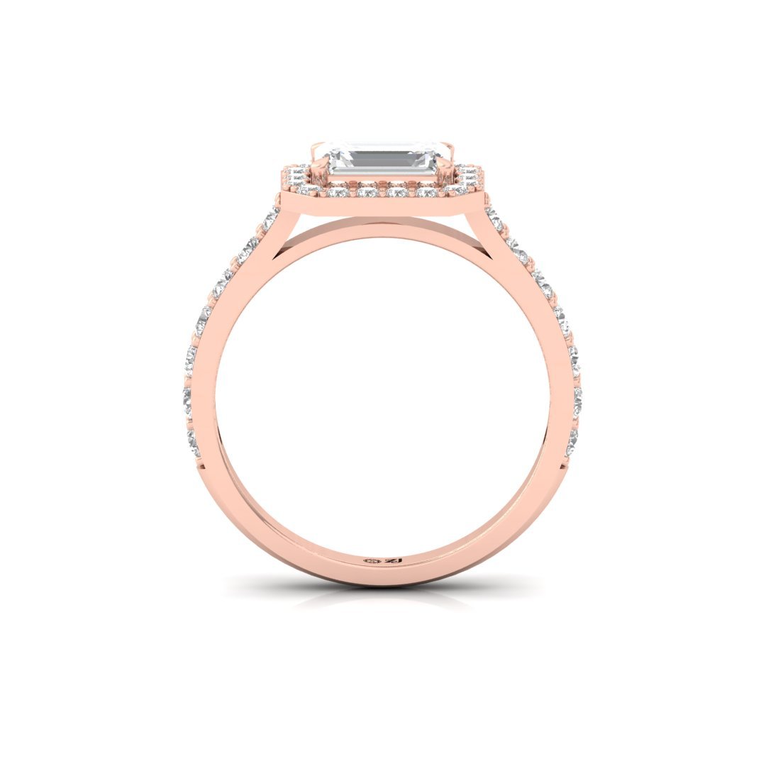 Emerald Halo Engagement Ring | Lab Grown Diamond | Silver | 10K | 14K | 18K - View 3