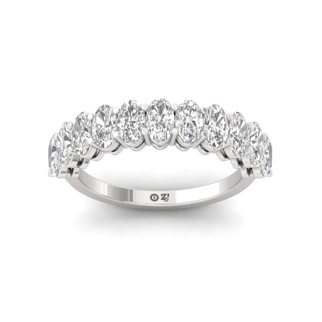 Oval Diamond Half Eternity Band | Lab Grown Diamonds | Silver | 10K | 14K | 18K - Main View