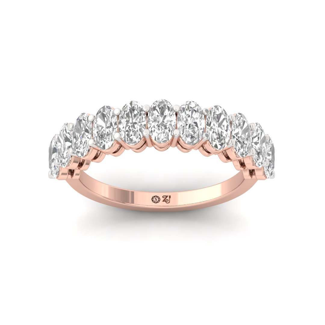 Oval Diamond Half Eternity Band | Lab Grown Diamonds | Silver | 10K | 14K | 18K - Rose Gold Main View