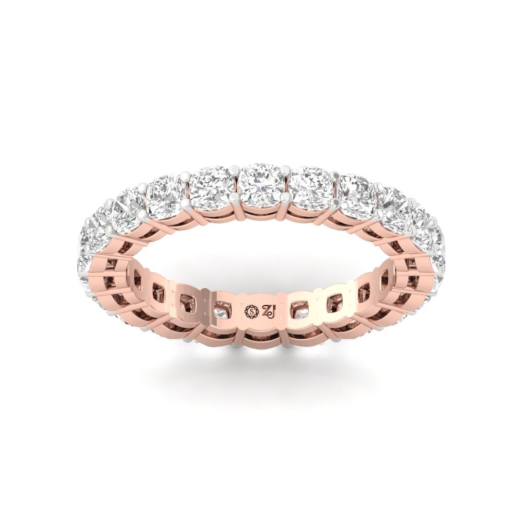 Cushion Cut Diamond Full Eternity Band | 3.08 Carat Lab Grown Diamonds | Silver | 10K | 14K | 18K - Rose Gold Main View
