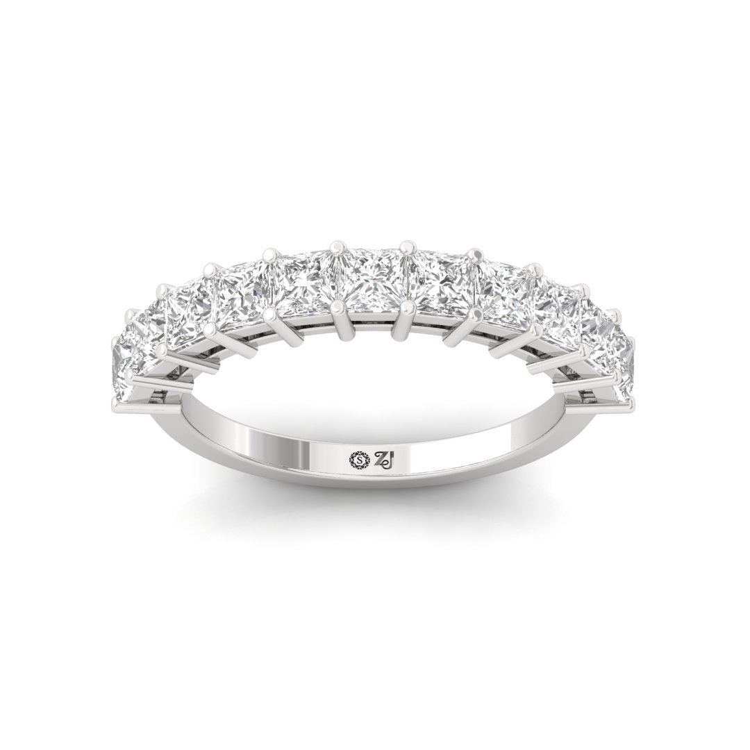Princess Cut Diamond Half Eternity Band | Lab Grown Diamonds | Silver | 10K | 14K | 18K - Main View