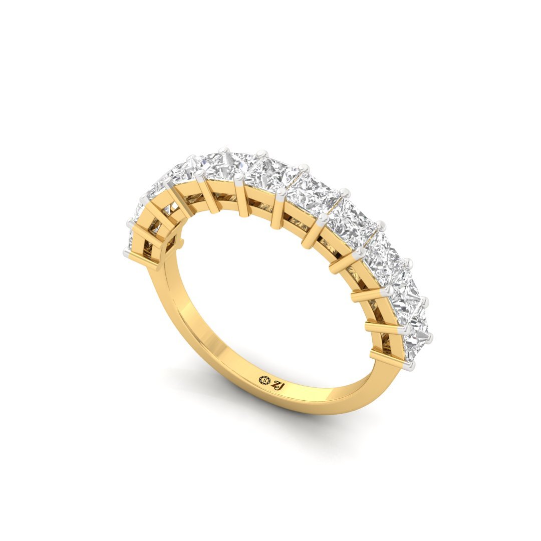 Princess Cut Diamond Half Eternity Band | Lab Grown Diamonds | Silver | 10K | 14K | 18K - View 2