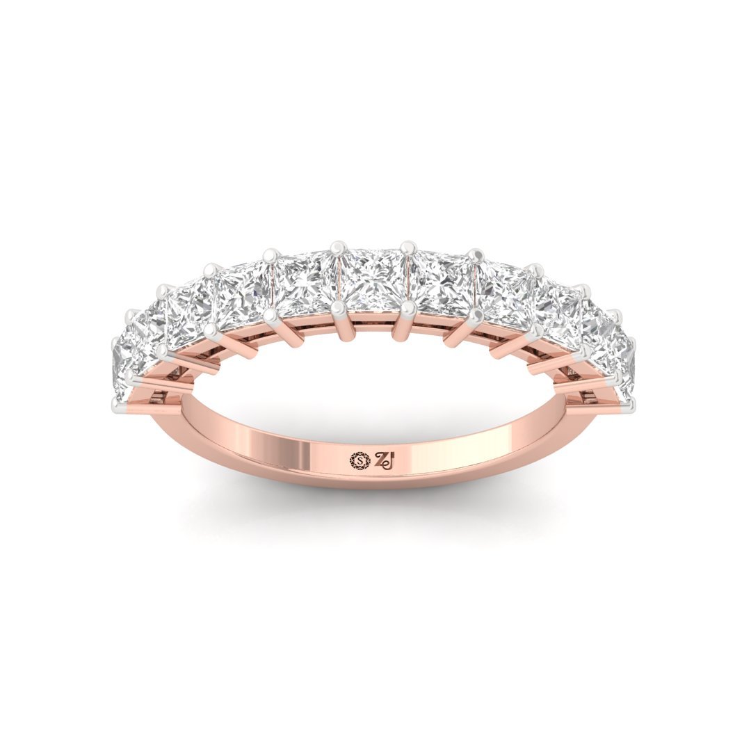 Princess Cut Diamond Half Eternity Band | Lab Grown Diamonds | Silver | 10K | 14K | 18K - Rose Gold Main View