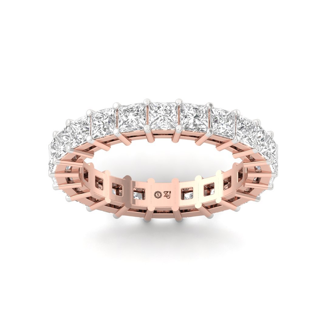 Princess Cut Diamond Full Eternity Band | Lab Grown Diamonds | Silver | 10K | 14K | 18K - Rose Gold Main View