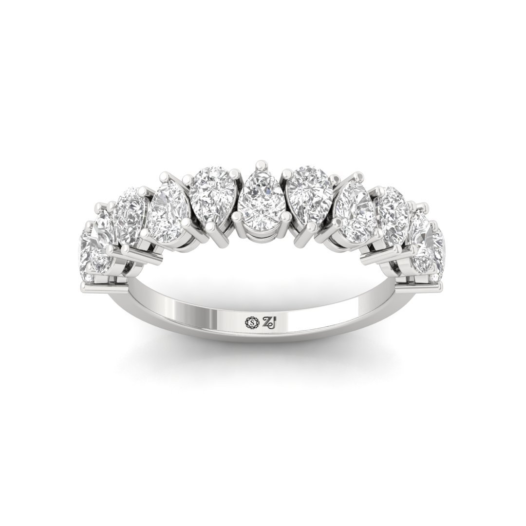 Pear Cut Diamond Half Eternity Band | Lab Grown Diamonds | Silver | 10K | 14K | 18K - Main View